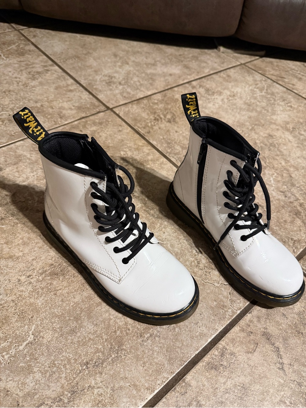 Dr. Martens White and Black Leather Lace-Up Boots